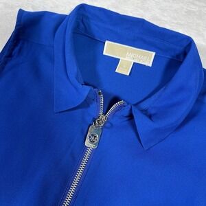 Michael Kors Women's Blue Tank Top Silver Zip Small Sheer‎ Flowy Fairy